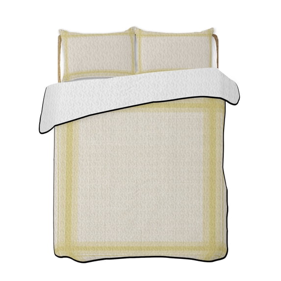 Quilts Queen Size Bedding Set, Yellow Grid Lines Reversible Summer Quilt 3 Pieces, Modern Simple Stripes Texture Beige Lightweight Bedspreads Coverlets with 2 Pillow Shams for All Seasons