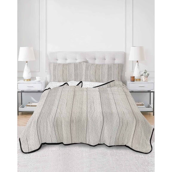 Quilts Queen Size, Beige Soft Comforter Bedding Set for Bed, Farmhouse Simple Abstract Striped Wooden Grain Lightweight Quilted Bedspread with Pillow Cover(2 Pieces) for All Season, 90x96 Inch
