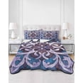 thumbnail image 1 of Quilts Queen Size, Blue Purple Ethnic Soft Comforter Bedding Set for Bed, Rustic Boho Flowers Impressionist Lightweight Quilted Bedspread with Pillow Cover(2 Pieces) for All Season, 90x96 Inch, 1 of 6