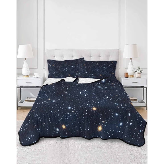 Quilts Queen Size, Blue Starry Sky Soft Comforter Bedding Set for Bed, Universe Space Galaxy Night Star Lightweight Quilted Bedspread with Pillow Cover(2 Pieces) for All Season, 90x96 Inch