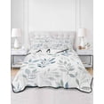 thumbnail image 1 of Quilts Queen Size, Blue Teal Botanical Soft Comforter Bedding Set for Bed, Watercolor Spring Summer Leaves Lightweight Quilted Bedspread with Pillow Cover(2 Pieces) for All Season, 90x96 Inch, 1 of 6