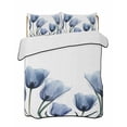 thumbnail image 1 of Quilts Queen Size, Blue Tulips Soft Comforter Bedding Set for Bed, Spring Summer Floral Rustic Botanical Lightweight Quilted Bedspread with Pillow Cover(2 Pieces) for All Season, 90x96 Inch, 1 of 6