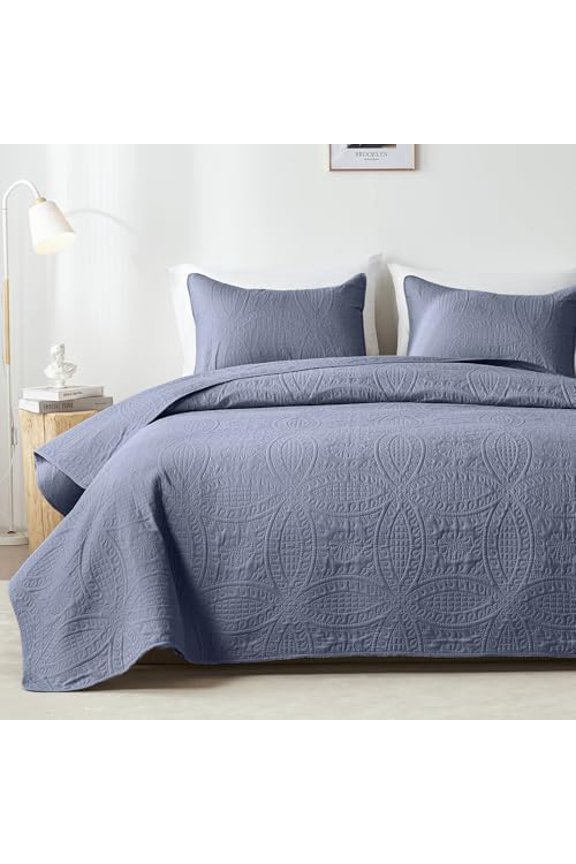 Quilts Queen Size,Bluish Grey Ultrasonic Full/Queen Quilt Set,Lightweight Soft Bedspread Coverlet,Modern Style Coin Pattern Bed Cover for All Seasons,3 Piece(1 Quilt,2 Pillow Shams)
