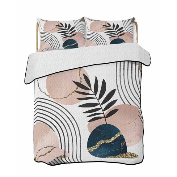 Quilts Queen Size, Boho Geometric Soft Comforter Bedding Set for Bed, Modern Abstract Art Tropical Striped Lightweight Quilted Bedspread with Pillow Cover(2 Pieces) for All Season, 90x96 Inch