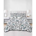 thumbnail image 1 of Quilts Queen Size, Boho Leaf Soft Comforter Bedding Set for Bed, Teal Green Spring Farmhouse Pastoral Tribal Lightweight Quilted Bedspread with Pillow Cover(2 Pieces) for All Season, 90x96 Inch, 1 of 6