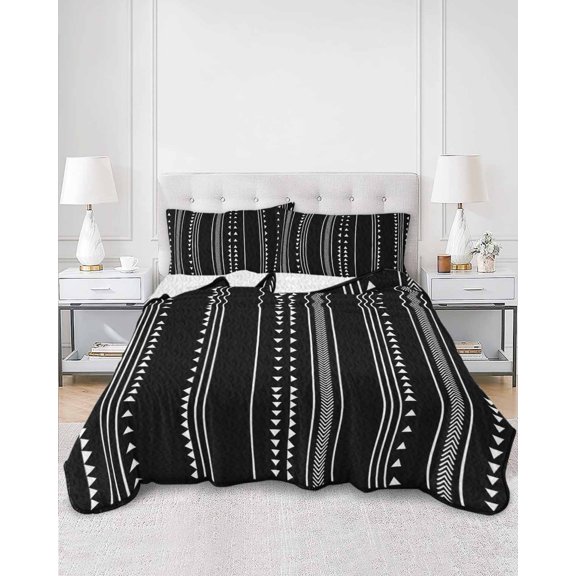 Quilts Queen Size, Boho White Stripes Soft Comforter Bedding Set for Bed, Triangle Arrow Geometric Abstract Art Lightweight Quilted Bedspread with Pillow Cover(2 Pieces) for All Season, 90x96 Inch