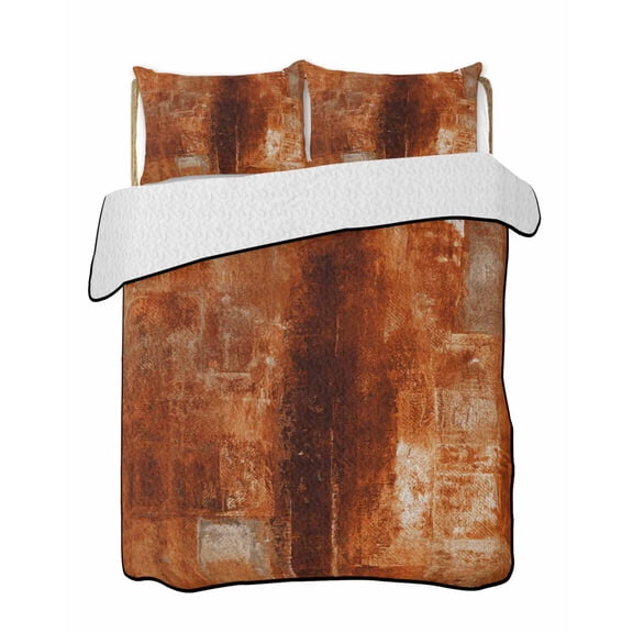 Quilts Queen Size, Burnt Orange Soft Comforter Bedding Set for Bed, Oil Painting Modern Abstract Art Vintage Lightweight Quilted Bedspread with Pillow Cover(2 Pieces) for All Season, 90x96 Inch