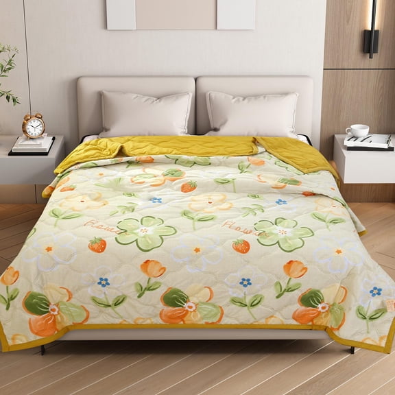 Quilts Queen Size Cooling Comforter Lightweight & Breathable Summer Cooler Quilt Skin-Friendly Washed Cotton Air Conditioning Quilt For Summer For Home Dormitory 39x59 in