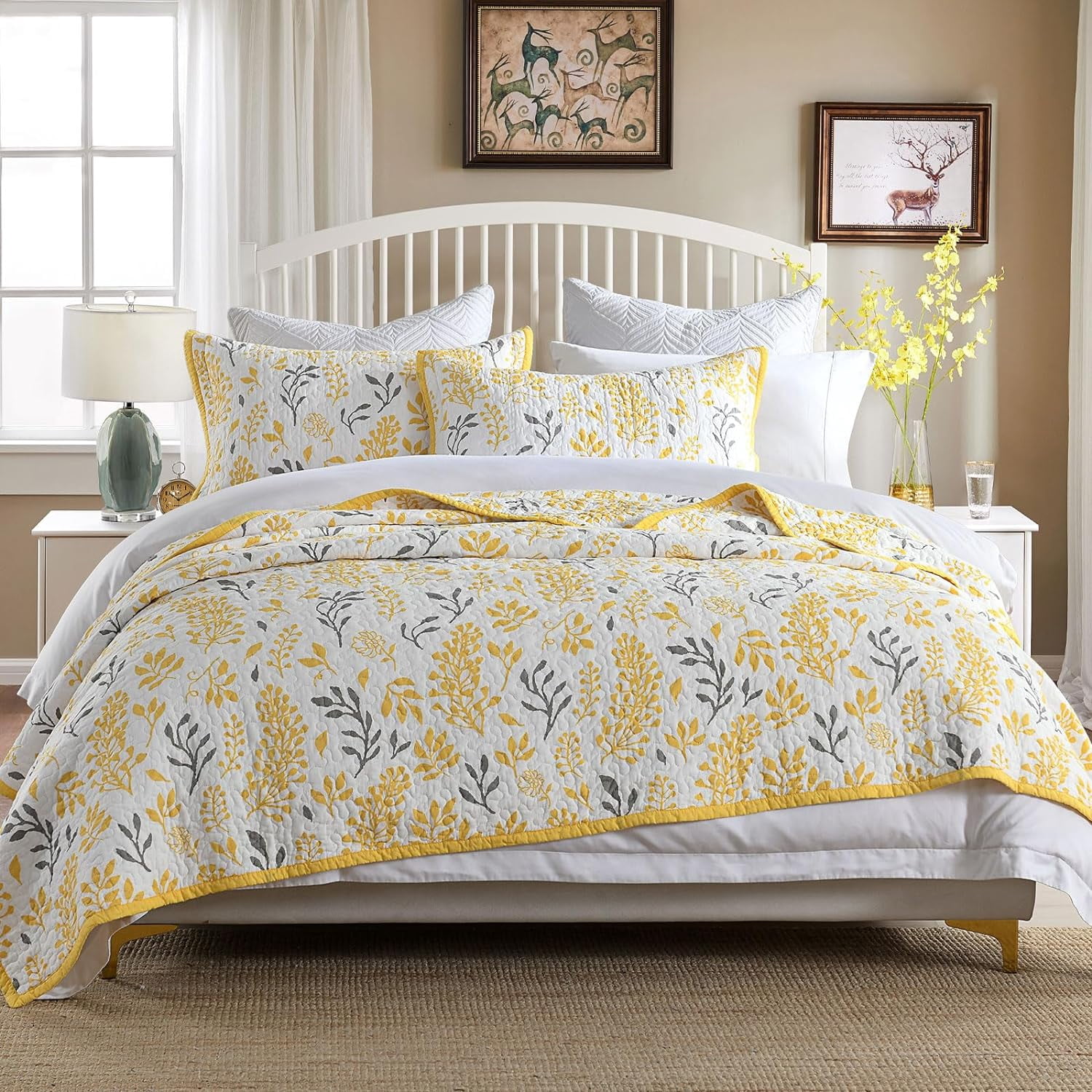 Quilts Queen Size,Floral 100% Cotton Quilt Bedding Set Farmhouse