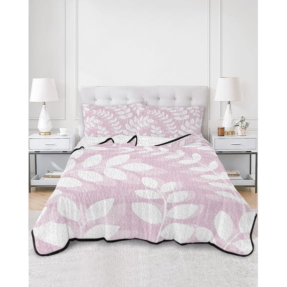 Quilts Queen Size, Lavender Leaves Soft Comforter Bedding Set for Bed, Farmhouse Botanical Branch Vintage Modern Lightweight Quilted Bedspread with Pillow Cover(2 Pieces) for All Season, 90x96 Inch