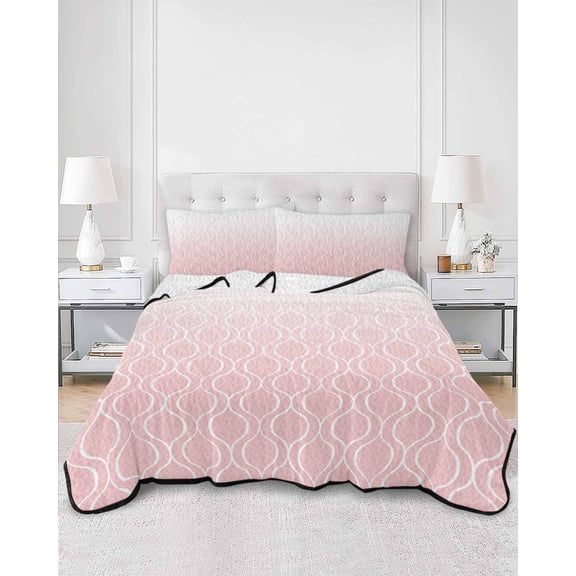 Quilts Queen Size, Moroccan Pink Soft Comforter Bedding Set for Bed, Abstract Geometric Plaid Gradient Lightweight Quilted Bedspread with Pillow Cover(2 Pieces) for All Season, 90x96 Inch