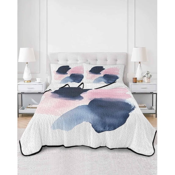 Quilts Queen Size, Navy Blue Pink Art Soft Comforter Bedding Set for Bed, Abstract Geometric Luxury Lightweight Quilted Bedspread with Pillow Cover(2 Pieces) for All Season, 90x96 Inch
