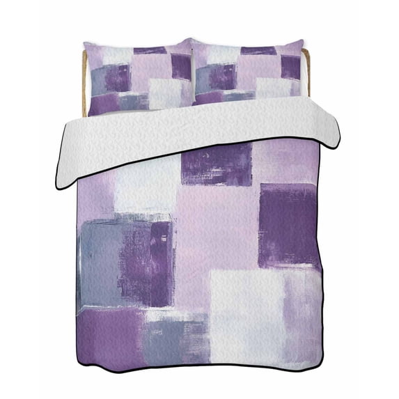 Quilts Queen Size, Purple Grey White Soft Comforter Bedding Set for Bed, Abstract Modern Oil Painting Geometric Lightweight Quilted Bedspread with Pillow Cover(2 Pieces) for All Season, 90x96 Inch