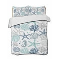 thumbnail image 1 of Quilts Queen Size, Teal Blue Coastal Soft Comforter Bedding Set for Bed, Summer Beach Coral Shell Ocean Lightweight Quilted Bedspread with Pillow Cover(2 Pieces) for All Season, 90x96 Inch, 1 of 6