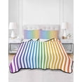 thumbnail image 1 of Quilts Queen Size, Thin Rainbow Striped Soft Comforter Bedding Set for Bed, Farmhouse Modern Stripes Lightweight Quilted Bedspread with Pillow Cover(2 Pieces) for All Season, 90x96 Inch, 1 of 9