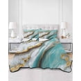 thumbnail image 1 of Quilts Queen Size, Turquoise Marble Soft Comforter Bedding Set for Bed, Modern Abstract Gold Stripes Art Lightweight Quilted Bedspread with Pillow Cover(2 Pieces) for All Season, 90x96 Inch, 1 of 6