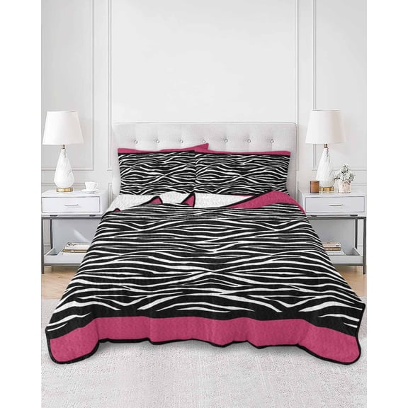 Quilts Queen Size, Zebra Printed Soft Comforter Bedding Set for Bed, Modern Geometric Balck White Stripes Lightweight Quilted Bedspread with Pillow Cover(2 Pieces) for All Season, 90x96 Inch