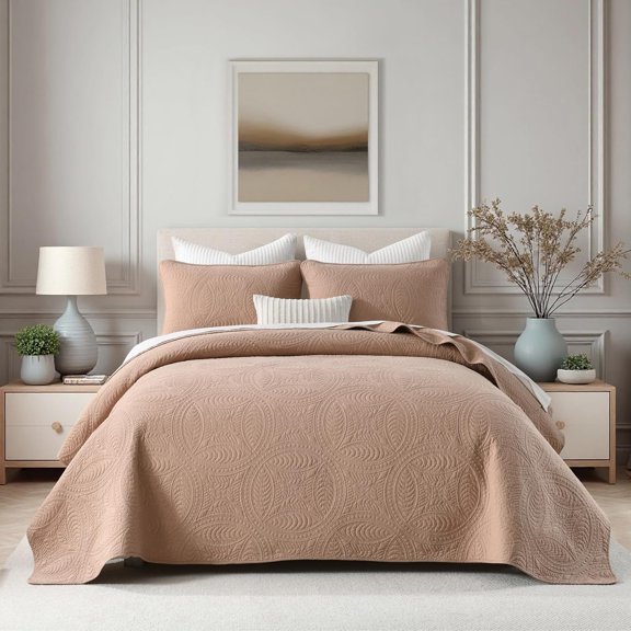 Quilts Size Bedding Set, Terracotta Clay Size Comforter Set, Bedspread Set,Solid Modern Bedding Coverlet 3 count Bed Set,