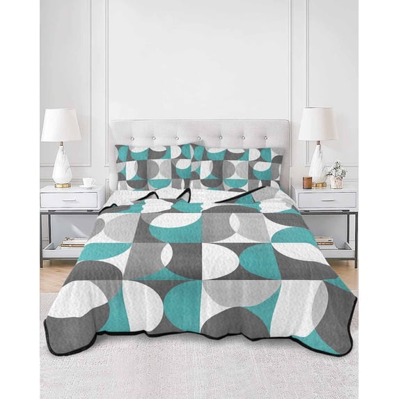 Quilts Twin Size, Abstract Aqua, Soft Comforter Bedding Set for Bed, Modern Grey White Geometric Lightweight Quilted Bedspread with Pillow Cover(2 Pieces) for All Season, 68x86 Inch