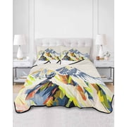 Quilts Twin Size, Abstract Mountains Soft Comforter Bedding Set for Bed, Yellow Green Navy Blue Painting Art Lightweight Quilted Bedspread with Pillow Cover2 Pieces for All Season, 68x86 Inch