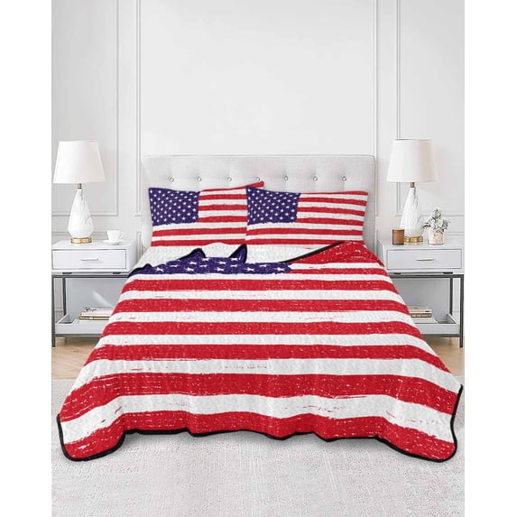 Quilts Twin Size, American Flag Soft Comforter Bedding Set for Bed, Retro Rustic Stars And Stripes US Flag Lightweight Quilted Bedspread with Pillow Cover(2 Pieces) for All Season, 68x86 Inch