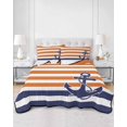thumbnail image 1 of Quilts Twin Size, Anchor Orange Soft Comforter Bedding Set for Bed, Modern Navy Blue White Striped Nautical Lightweight Quilted Bedspread with Pillow Cover(2 Pieces) for All Season, 68x86 Inch, 1 of 6