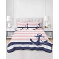 thumbnail image 1 of Quilts Twin Size, Anchor Pink Soft Comforter Bedding Set for Bed, Modern Navy Blue White Striped Nautical Lightweight Quilted Bedspread with Pillow Cover(2 Pieces) for All Season, 68x86 Inch, 1 of 6