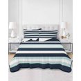 thumbnail image 1 of Quilts Twin Size, Aqua Navy Blue Striped Soft Comforter Bedding Set for Bed, Modern Abstract Lines Geometric Lightweight Quilted Bedspread with Pillow Cover(2 Pieces) for All Season, 68x86 Inch, 1 of 6