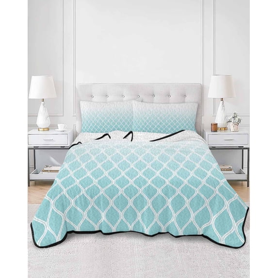 Quilts Twin Size, Aqua Ombre Stripe Soft Comforter Bedding Set for Bed, Modern Abstract Art Gradient Striped Lightweight Quilted Bedspread with Pillow Cover(2 Pieces) for All Season, 68x86 Inch