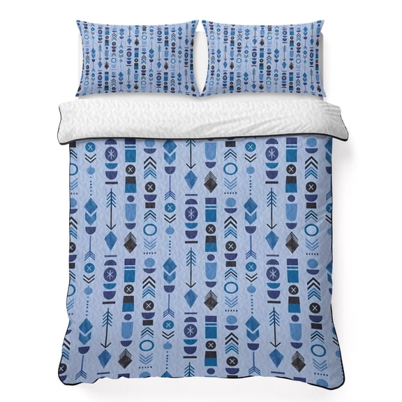 Quilts Twin Size Bedding Set, Abstract Tribal Arrows Lightweight Quilted Comforter, Boho Middle Century Navy Vertical Soft Reversible Bedspread Coverlet with Pillow Covers for All Season, 68" x 86"