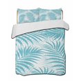 thumbnail image 1 of Quilts Twin Size Bedding Set, Aqua Blue Palm Leaves Lightweight Quilted Comforter, Summer Botanical Tropical Plants Soft Reversible Bedspread Coverlet with Pillow Covers for All Season, 68" x 86", 1 of 7