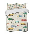 thumbnail image 1 of Quilts Twin Size Bedding Set, Beige Cartoon Truck Lightweight Quilted Comforter, Funny Cute Colorful Car Tree Polka Dot Soft Reversible Bedspread Coverlet with Pillow Covers for All Season, 68" x 86", 1 of 7