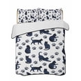 thumbnail image 1 of Quilts Twin Size Bedding Set, Black Navy Blue Cat Lightweight Quilted Comforter, Cat Paw Farmhouse Soft Reversible Bedspread Coverlet with Pillow Covers for All Season, 68" x 86", 1 of 7