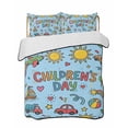 thumbnail image 1 of Quilts Twin Size Bedding Set, Blue Children's Day Lightweight Quilted Comforter, Car Tree Stars Modern Abstract Art Cartoon Soft Bedspread Coverlet with Pillow Covers for All Season, 68" x 86", 1 of 7
