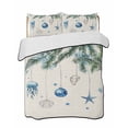 thumbnail image 1 of Quilts Twin Size Bedding Set, Blue Coastal Christmas Lightweight Quilted Comforter, Xmas Botanical Starfish Rustic Soft Reversible Bedspread Coverlet with Pillow Covers for All Season, 68" x 86", 1 of 7