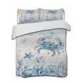 thumbnail image 1 of Quilts Twin Size Bedding Set, Blue Coastal Crabs Lightweight Quilted Comforter, Summer Vintage Ocean Sea Coral Shells Soft Reversible Bedspread Coverlet with Pillow Covers for All Season, 68" x 86", 1 of 7