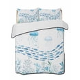 thumbnail image 1 of Quilts Twin Size Bedding Set, Blue Coastal Jellyfish Lightweight Quilted Comforter, Fish Coral Ocean Life Underwater Soft Reversible Bedspread Coverlet with Pillow Covers for All Season, 68" x 86", 1 of 7