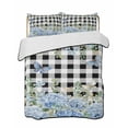 thumbnail image 1 of Quilts Twin Size Bedding Set, Blue Hydrangea Lightweight Quilted Comforter, Spring Summer Eucalyptus Black Checkered Soft Reversible Bedspread Coverlet with Pillow Covers for All Season, 68" x 86", 1 of 7