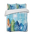 thumbnail image 1 of Quilts Twin Size Bedding Set, Blue Surfboard Lightweight Quilted Comforter, Summer Beach Tropical Coconut Tree Wooden Soft Reversible Bedspread Coverlet with Pillow Covers for All Season, 68" x 86", 1 of 7