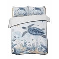 thumbnail image 1 of Quilts Twin Size Bedding Set, Blue Turtle Coastal Lightweight Quilted Comforter, Beach Starfish Nautical Coral Botanical Reversible Bedspread Coverlet with Pillow Covers for All Season, 68" x 86", 1 of 7