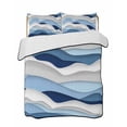 thumbnail image 1 of Quilts Twin Size Bedding Set, Blue White Ombre Lightweight Quilted Comforter, Modern Geometric Moire Abstract Art Soft Reversible Bedspread Coverlet with Pillow Covers for All Season, 68" x 86", 1 of 7