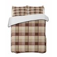 thumbnail image 1 of Quilts Twin Size Bedding Set, Brown Plaid Lightweight Quilted Comforter, Modern Abstract Ombre Gingham Checkered Soft Reversible Bedspread Coverlet with Pillow Covers for All Season, 68" x 86", 1 of 7