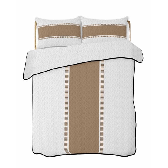 Quilts Twin Size Bedding Set, Brown Solid Color Texture Lightweight Quilted Comforter, Simple Brown Stripes Soft Reversible Bedspread Coverlet with Pillow Covers for All Season, 68" x 86"