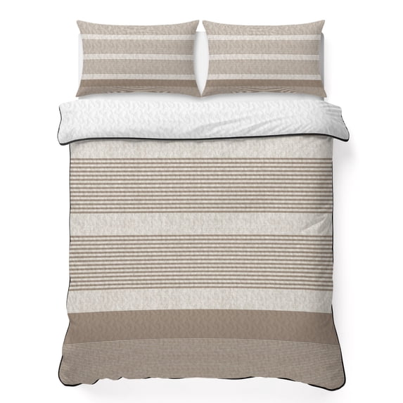 Quilts Twin Size Bedding Set, Brown Stripe Lightweight Quilted Comforter, Modern Minimalist Geomertic Striped Beige Soft Reversible Bedspread Coverlet with Pillow Covers for All Season, 68" x 86"