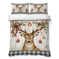thumbnail image 1 of Quilts Twin Size Bedding Set, Christmas Elk Lightweight Quilted Comforter, Xmas Ball Botanical Black Checked Wooden Soft Reversible Bedspread Coverlet with Pillow Covers for All Season, 68" x 86", 1 of 9