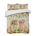 thumbnail image 1 of Quilts Twin Size Bedding Set, Cute Puppy Sunflowers Lightweight Quilted Comforter, Farmhouse Eucalyptus Retro Beige Soft Reversible Bedspread Coverlet with Pillow Covers for All Season, 68" x 86", 1 of 7