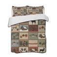 thumbnail image 1 of Quilts Twin Size Bedding Set, Farmhouse Buffalo Plaid Lightweight Quilted Comforter, Beige Cabin Elk Forest Soft Reversible Bedspread Coverlet with Pillow Covers for All Season, 68" x 86", 1 of 7