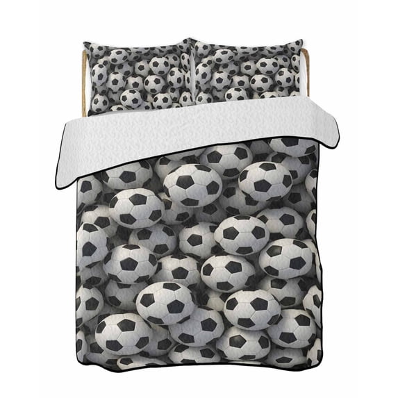 Quilts Twin Size Bedding Set, Football Sports Lightweight Quilted Comforter, Modern Chic Classic Soccer Textured Soft Reversible Bedspread Coverlet with Pillow Covers for All Season, 68" x 86"