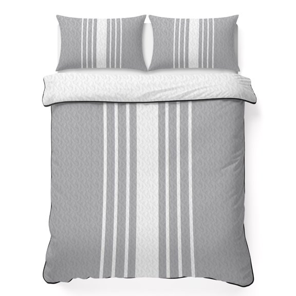 Quilts Twin Size Bedding Set, Gray Striped Lightweight Quilted Comforter, Modern Minimalist Simple Stripes Country Soft Reversible Bedspread Coverlet with Pillow Covers for All Season, 68" x 86"