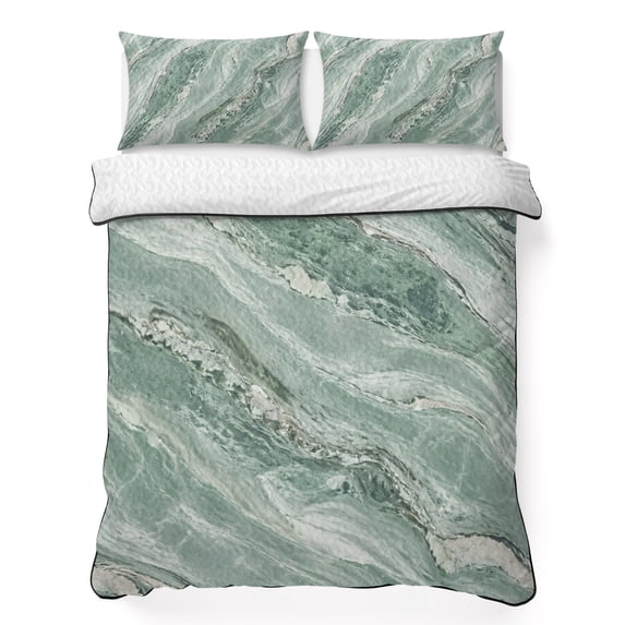 Quilts Twin Size Bedding Set, Green Marble Texture Lightweight Quilted ...